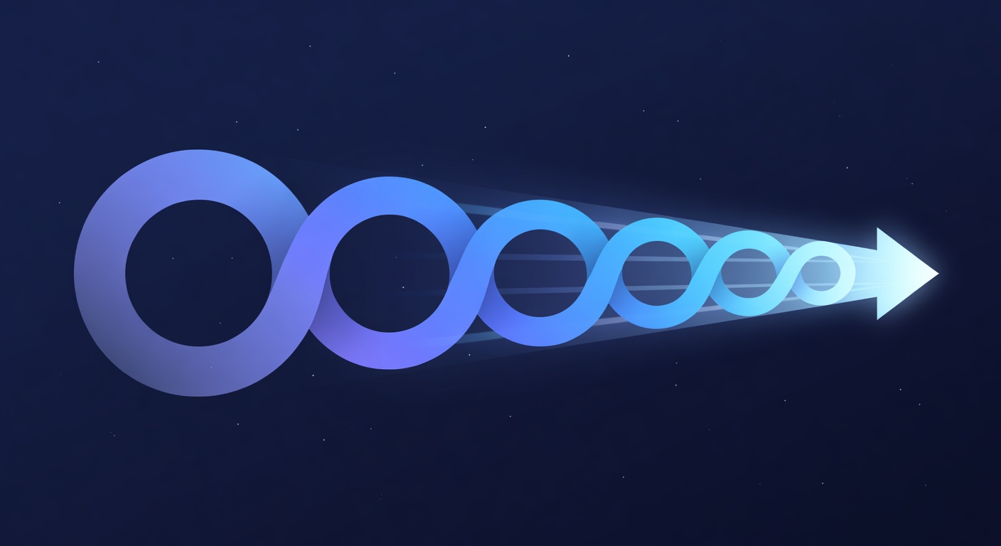 A chain of DevOps infinity loops narrowing left-to-right into a focused arrow tip