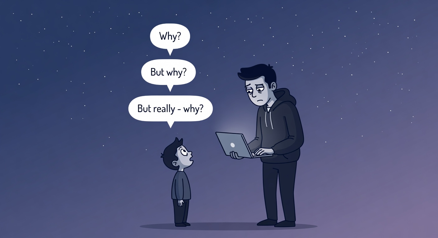 A small child asks an engineer 'Why? But why? But really - why?'